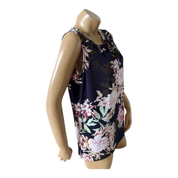 NEW YORK & COMPANY 7Th Avenue Womens Size XL Sleeveless Keyhole Floral Shirt Top - Picture 3 of 7